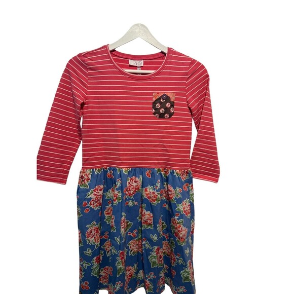435 Matilda Jane Friends Forever Abigail Dress Size 12 Long Sleeve Floral Stripe - Picture 6 of 9